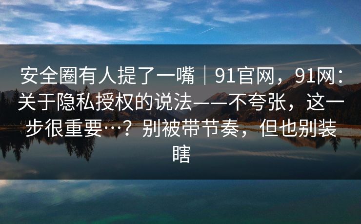 安全圈有人提了一嘴｜91官网，91网：关于隐私授权的说法——不夸张，这一步很重要…？别被带节奏，但也别装瞎